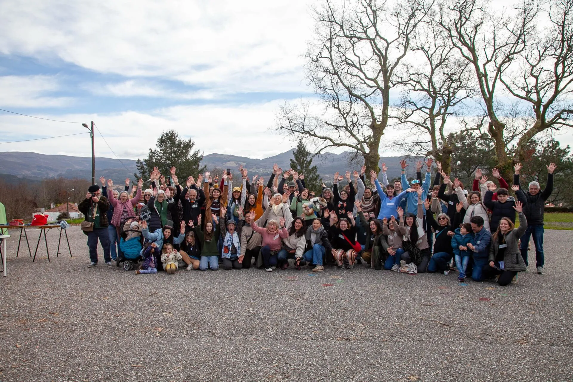 The Anceu community gathered outside