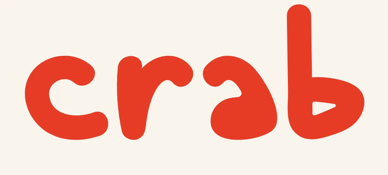 Logo de CRAB: la palabra «crab» en minúsculas rojas redondeadas sobre fondo crema