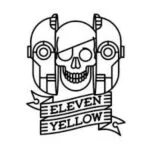 Logotipo de Eleven Yellow: una calavera dibujada a línea con auriculares sobre una cinta con el nombre